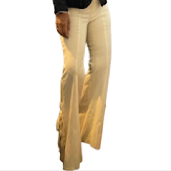 Common Sense Cream Flare High Rise pullover Style Leg Tie Details Pants.Size L - Picture 4 of 16